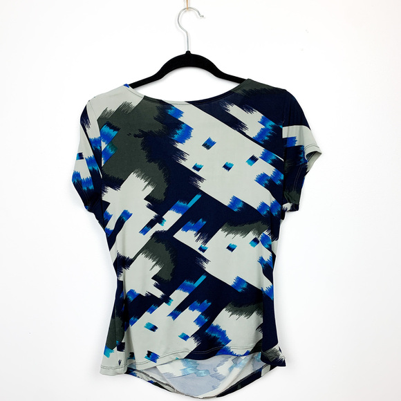 Grey Black & Blue Patterned Cowl Neck Blouse - Picture 6 of 9